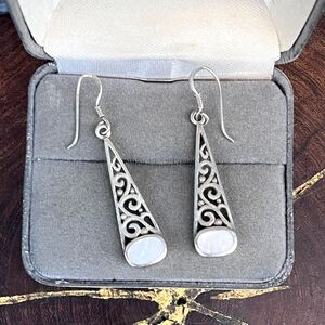 Vintage Filigree Dangle Earrings in Sterling Silver Mother of Pearl Jewelry
